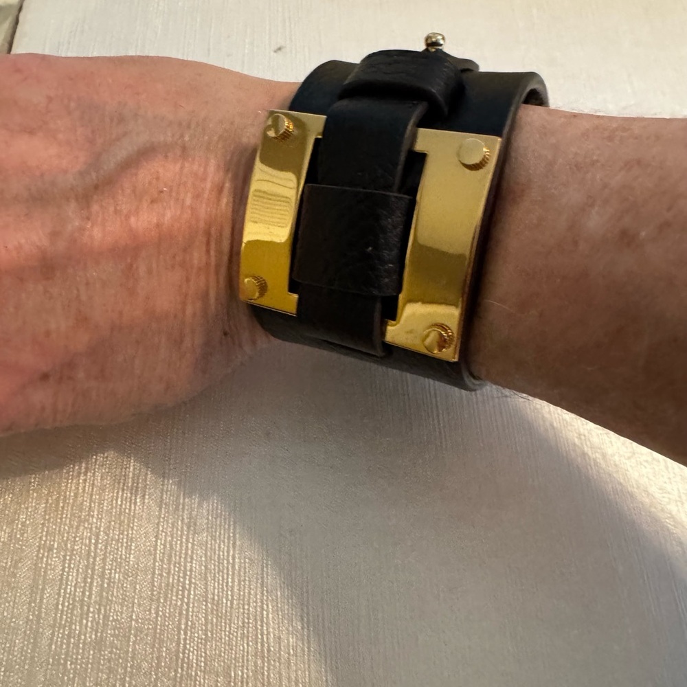 India Hicks Black and Gold Leather Cuff Bracelet